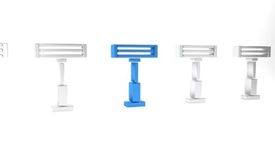 Blue Electric heater icon isolated on white background. Infrared floor heater with remote control. House climate control. Minimalism concept. 3D render illustration