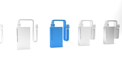 Blue Power bank with different charge cable icon isolated on white background. Portable charging device. Minimalism concept. 3D render illustration