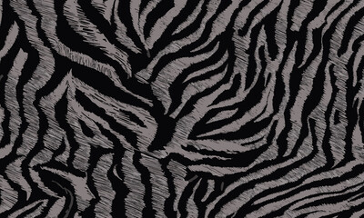 Fashionable Black Tiger Skin Pattern Vector Illustration Seamless Design. Animal Striped Skin Fur Pattern Texture Background