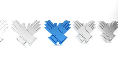 Blue Rubber gloves icon isolated on white background. Latex hand protection sign. Housework cleaning equipment symbol. Minimalism concept. 3D render illustration