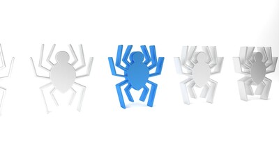 Blue Spider icon isolated on white background. Happy Halloween party. Minimalism concept. 3D render illustration