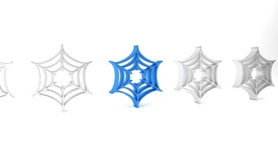 Blue Spider web icon isolated on white background. Cobweb sign. Happy Halloween party. Minimalism concept. 3D render illustration