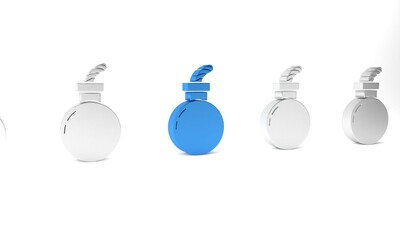 Blue Bomb ready to explode icon isolated on white background. Happy Halloween party. Minimalism concept. 3D render illustration
