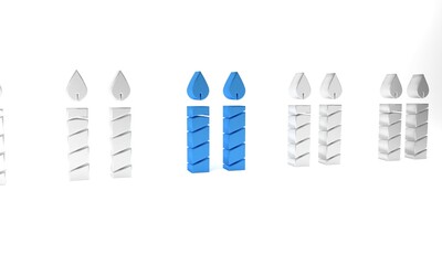 Blue Birthday cake candles icon isolated on white background. Minimalism concept. 3D render illustration