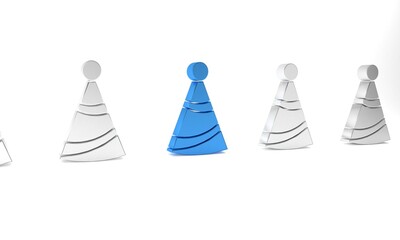 Blue Party hat icon isolated on white background. Birthday hat. Minimalism concept. 3D render illustration