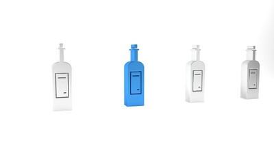 Blue Bottle of wine icon isolated on white background. Minimalism concept. 3D render illustration