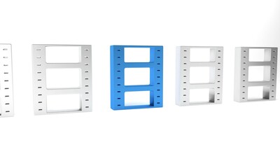 Obraz premium Blue Play Video icon isolated on white background. Film strip sign. Minimalism concept. 3D render illustration