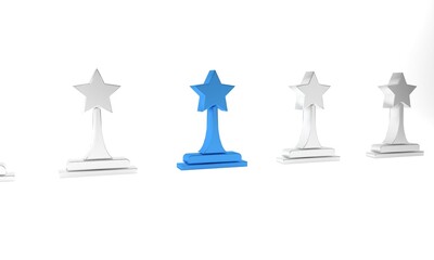 Blue Movie trophy icon isolated on white background. Academy award icon. Films and cinema symbol. Minimalism concept. 3D render illustration