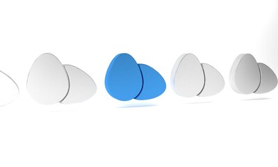 Blue Chicken egg icon isolated on white background. Minimalism concept. 3D render illustration