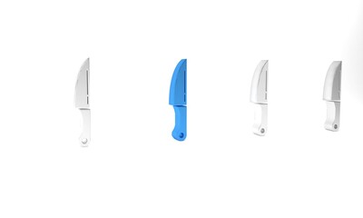Blue Knife icon isolated on white background. Cutlery symbol. Minimalism concept. 3D render illustration