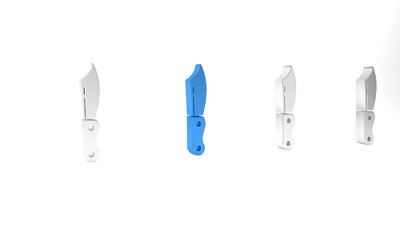 Blue Military knife icon isolated on white background. Minimalism concept. 3D render illustration