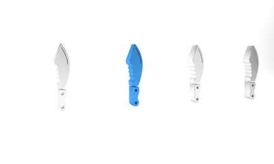 Blue Military knife icon isolated on white background. Minimalism concept. 3D render illustration
