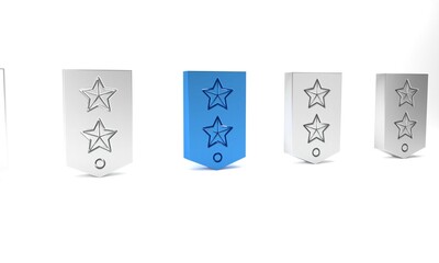 Blue Chevron icon isolated on white background. Military badge sign. Minimalism concept. 3D render illustration