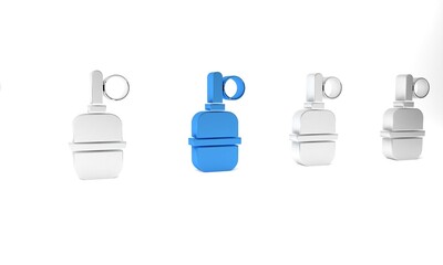 Blue Hand grenade icon isolated on white background. Bomb explosion. Minimalism concept. 3D render illustration