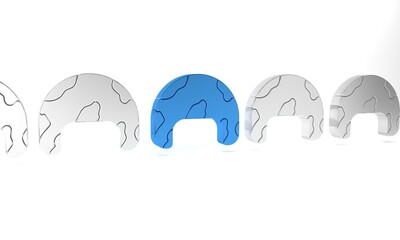 Blue Military helmet icon isolated on white background. Army hat symbol of defense and protect. Protective hat. Minimalism concept. 3D render illustration