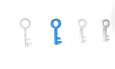 Blue Key icon isolated on white background. Minimalism concept. 3D render illustration