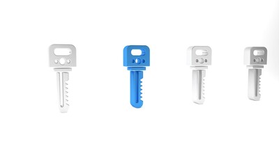 Blue Key icon isolated on white background. Minimalism concept. 3D render illustration