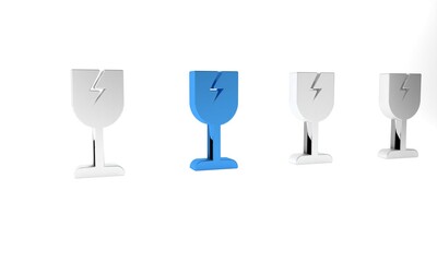 Blue Fragile broken glass symbol for delivery boxes icon isolated on white background. Minimalism concept. 3D render illustration