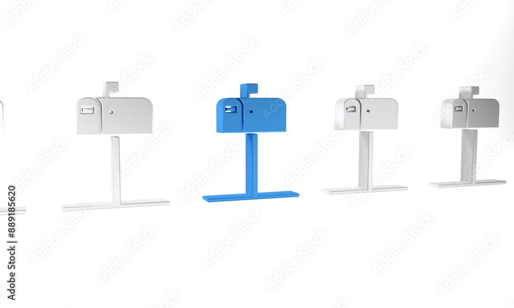 Poster blue open mail box icon isolated on white background. mailbox icon. mail postbox on pole with flag. 