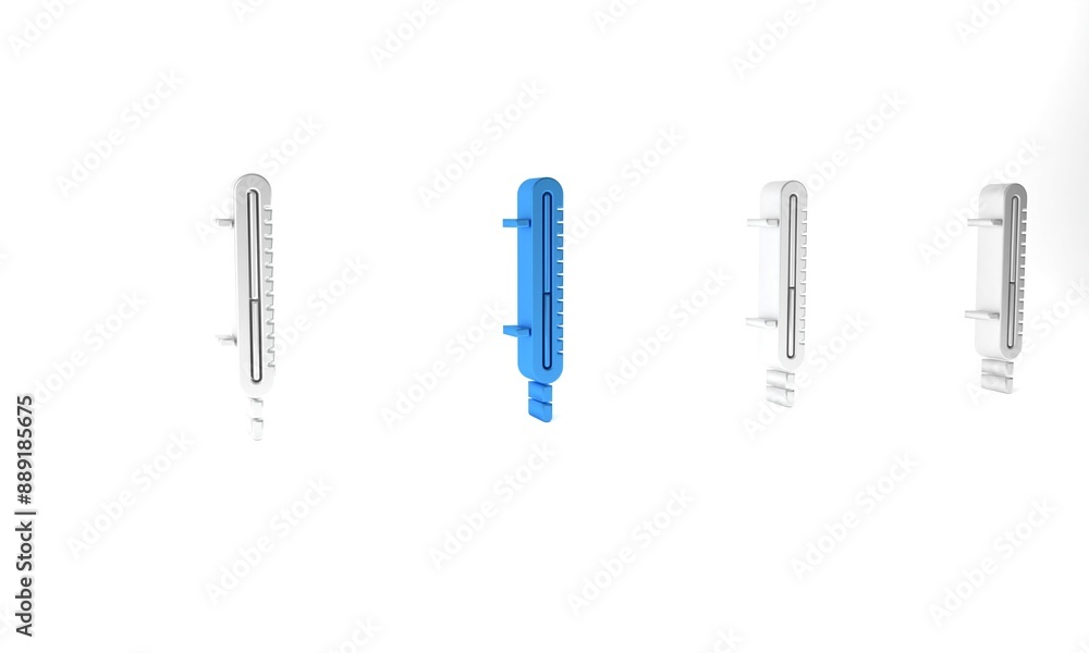 Sticker Blue Meteorology thermometer measuring icon isolated on white background. Thermometer equipment showing hot or cold weather. Minimalism concept. 3D render illustration