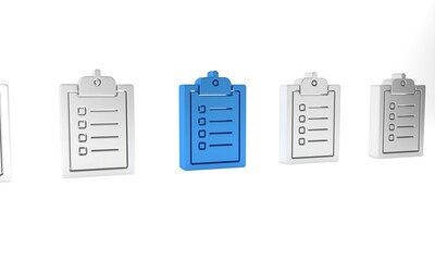 Blue Verification of delivery list clipboard icon isolated on white background. Minimalism concept. 3D render illustration