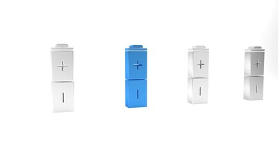 Blue Battery icon isolated on white background. Lightning bolt symbol. Minimalism concept. 3D render illustration