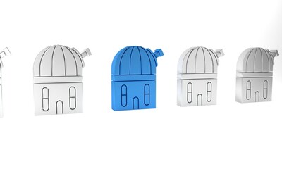 Blue Astronomical observatory icon isolated on white background. Minimalism concept. 3D render illustration