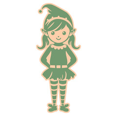 A young green-haired girl wearing a green dress and striped stockings, standing in a simple background