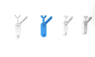 Blue Swiss army knife icon isolated on white background. Multi-tool, multipurpose penknife. Multifunctional tool. Minimalism concept. 3D render illustration