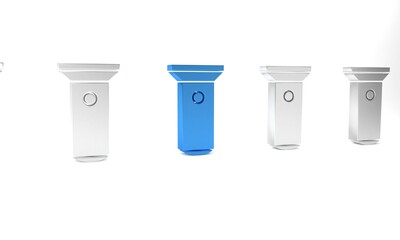 Blue Flashlight icon isolated on white background. Minimalism concept. 3D render illustration