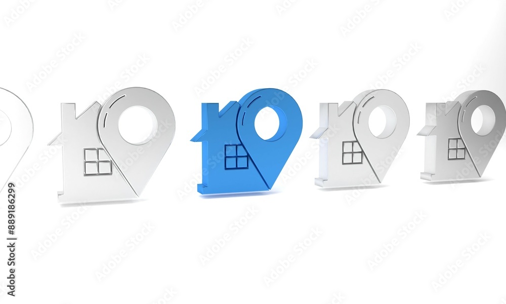 Poster blue map pointer with house icon isolated on white background. home location marker symbol. minimali