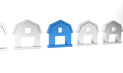 Blue Farm House concept icon isolated on white background. Rustic farm landscape. Minimalism concept. 3D render illustration