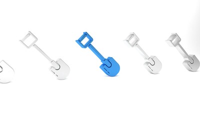 Blue Shovel icon isolated on white background. Gardening tool. Tool for horticulture, agriculture, farming. Minimalism concept. 3D render illustration