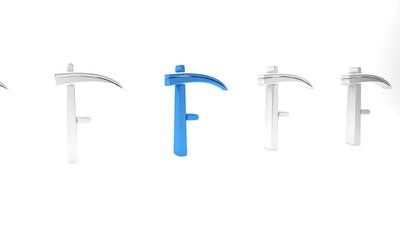 Blue Scythe icon isolated on white background. Happy Halloween party. Minimalism concept. 3D render illustration