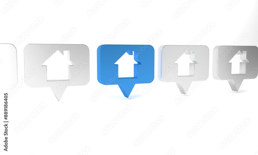Poster blue map pointer with house icon isolated on white background. home location marker symbol. minimali
