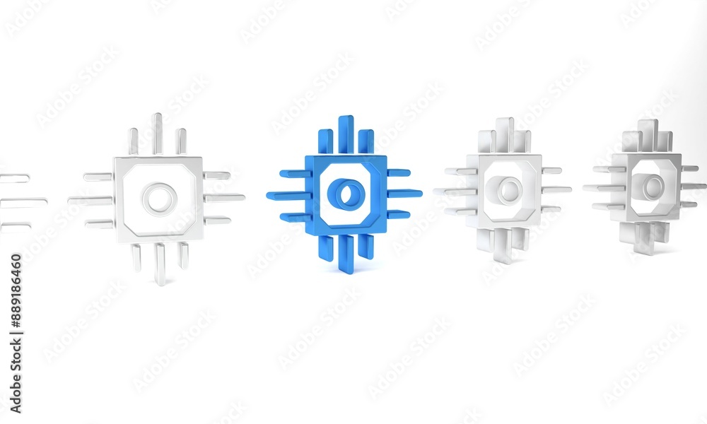 Poster blue processor icon isolated on white background. cpu, central processing unit, microchip, microcirc