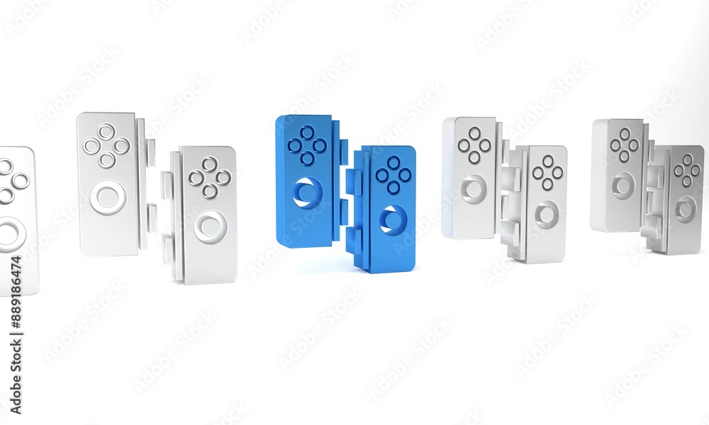Poster blue gamepad icon isolated on white background. game controller. minimalism concept. 3d render illus