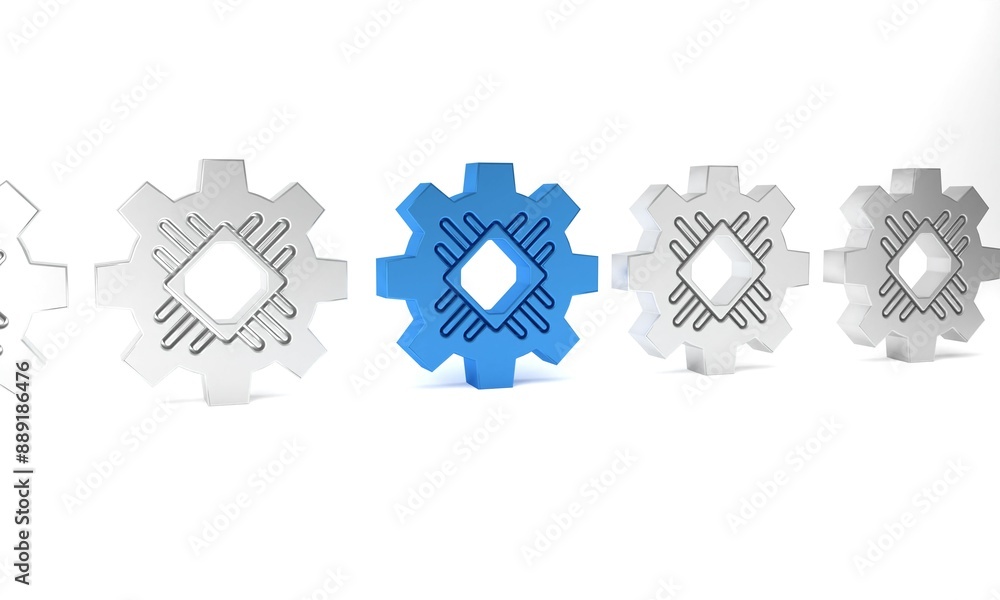 Poster blue processor icon isolated on white background. cpu, central processing unit, microchip, microcirc
