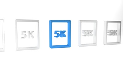 Blue Tablet with text 5k icon isolated on white background. Minimalism concept. 3D render illustration