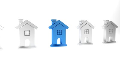 Blue House icon isolated on white background. Home symbol. Minimalism concept. 3D render illustration