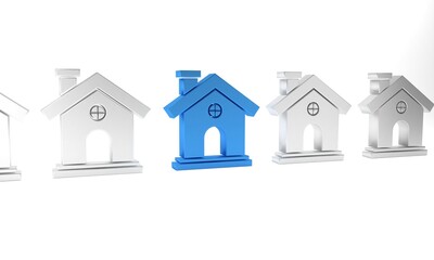 Blue House icon isolated on white background. Home symbol. Minimalism concept. 3D render illustration