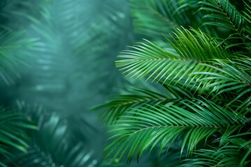 Obraz premium Lush green palm leaves with sunlight vibrant tropical scene serene atmosphere natures beauty inviting setting peaceful retreat bright and cheerful