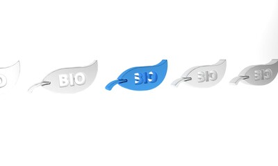 Blue Leaf Bio symbol icon isolated on white background. Banner, label, tag, logo, sticker for eco green. Minimalism concept. 3D render illustration