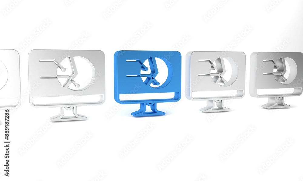 Aufkleber blue computer monitor with graph chart icon isolated on white background. report text file icon. acc