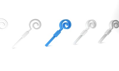 Blue Walking stick icon isolated on white background. Happy Saint Patricks day. Minimalism concept. 3D render illustration