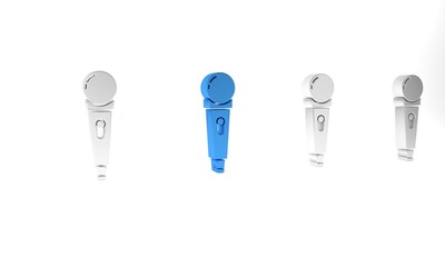 Blue Microphone icon isolated on white background. On air radio mic microphone. Speaker sign. Minimalism concept. 3D render illustration