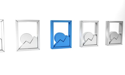 Blue Picture landscape icon isolated on white background. Minimalism concept. 3D render illustration