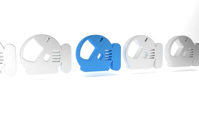 Blue Astronaut helmet icon isolated on white background. Minimalism concept. 3D render illustration