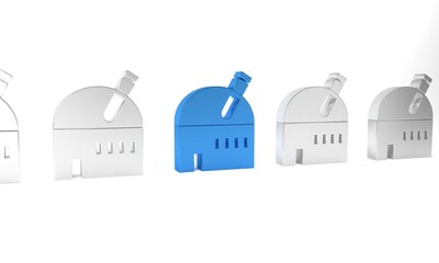 Blue Astronomical observatory icon isolated on white background. Observatory with a telescope. Scientific institution. Minimalism concept. 3D render illustration