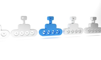 Blue Mars rover icon isolated on white background. Space rover. Moonwalker sign. Apparatus for studying planets surface. Minimalism concept. 3D render illustration